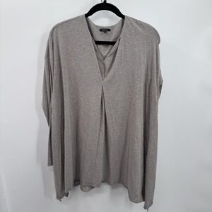 Lafayette 148 NY Women Tunic M Nickel Melange Double V-Neck Asymmetric Hem Drape